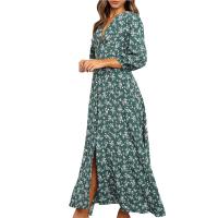 Vestido Bohemio De Florales Para Mujer Largo Manga Casi Hasta El Codo Estilo Casual Cintura Alta Impresión Vestido Maxi Para Playa - details 5