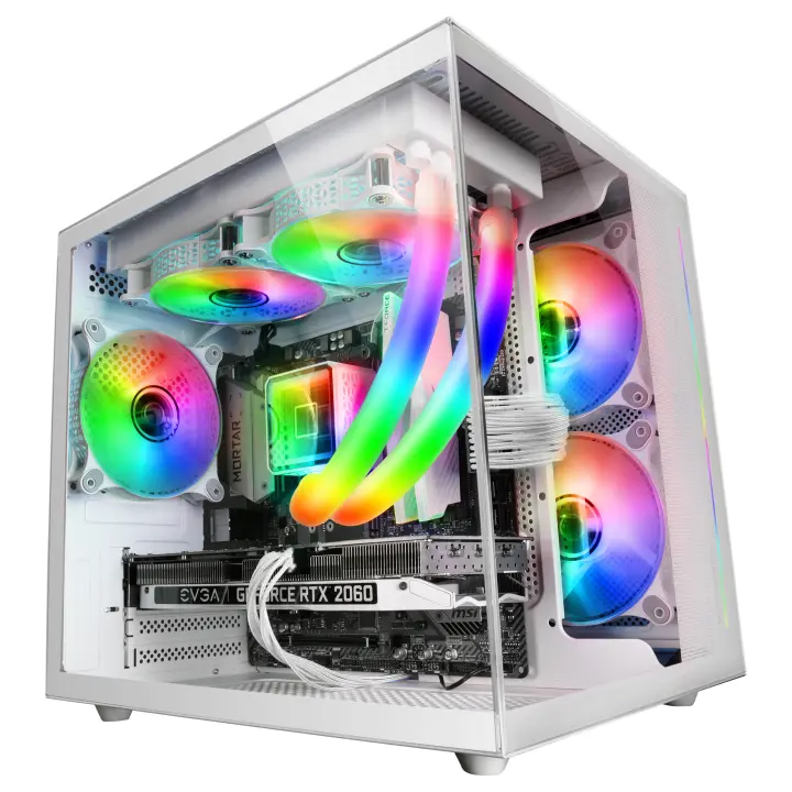 Mars Gaming MC-View, Caja Minitorre Gaming Micro-ATX, Cristal Templado 90° Sin Marco, Estructura Modular Doble Cámara, Soporte Completo para Refrigeración Líquida - 1
