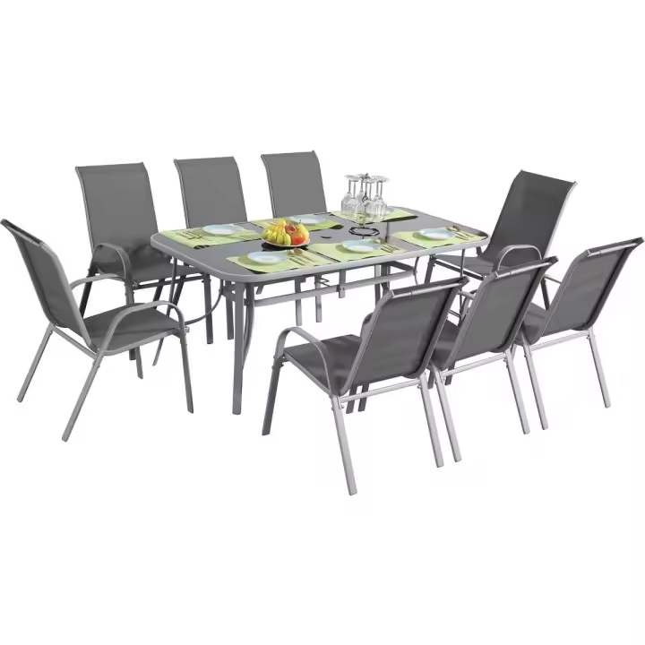 Conjunto De Jardín Mesa + 8  sillas de Textileno "Córdoba + Porto" - Gris Claro - 1
