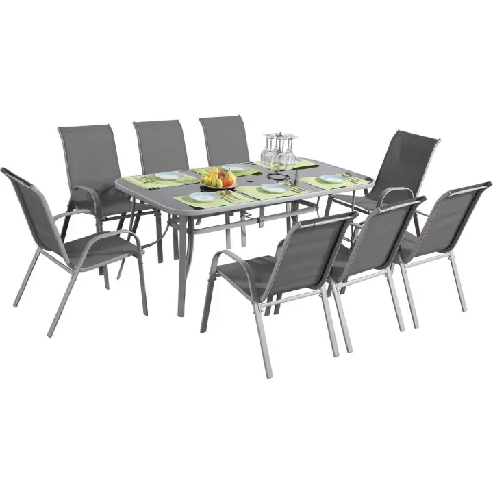 Conjunto De Jardín Mesa + 8  sillas de Textileno "Córdoba + Porto" - Gris Claro - 1