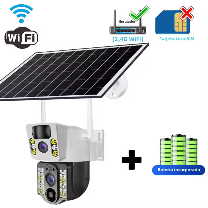 Cámara Solar 4G Con Doble Lente Y Visión Nocturna HD 8MP IP CCTV Vigilancia PTZ Detección De Humano Alarma Impermeable - 1