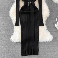 Vestido Maxi De Cuello Alto Para Mujer YuooMuoo 2024 Otoño Invierno Elegante Ajustado Con Cinturón Estilo Bodycon Tejido Ribbed Suave Y Elástico - details 26
