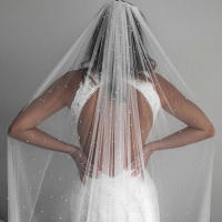 Velo De Novia De Tules Con Perlas Sencillas Y Encaje Sofisticado Para Bodas De Largo Catedral Con Peine Accesorios De Boda Para Mujeres - details 1