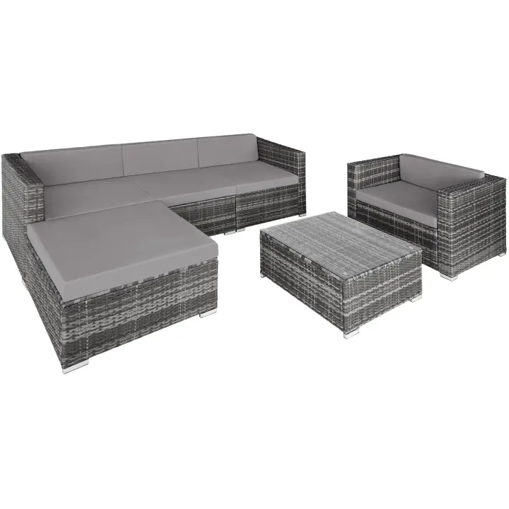 Tectake - Conjunto de ratán Milano | Cojines mullidos para máximo confort con grosor aprox. 7 cm | Todos los cojines tienen un acolchado de 7 cm | Mesa con tablero de cristal - 1