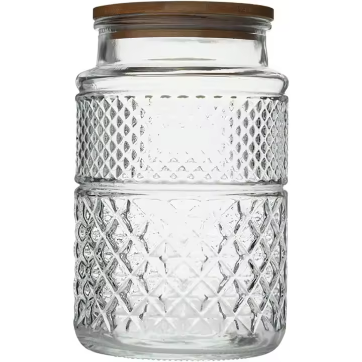 Recibidor de almacenamiento de Alimentos con Tarro de Vidrio Grande de 1800ML with TAPA DE Madera de Bambú Hermética - 1