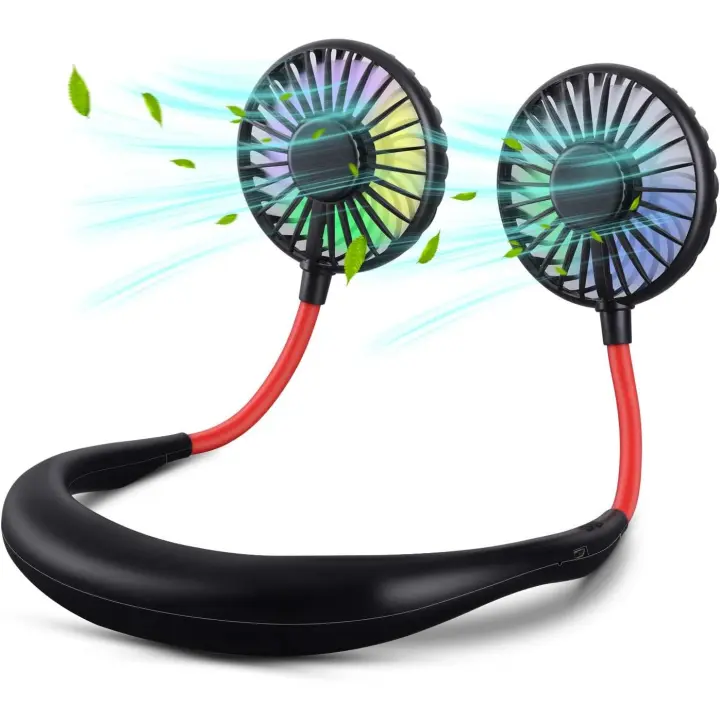 Ventilador Cuello Ventilador Portatil, USB Recargable Mini Ventilador de Manos Libres,Ventilador Portatil,3 velocidades, rotación Libre de 360 ​​°, luz LED, para Viajes al Aire Libre - 1