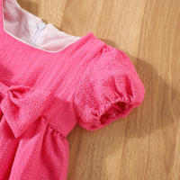 Vestido De Verano Para Bebé Niña En Color Sólido Con Cuello Redondo Y Lazo Para Uso Diario De Longitud De Rodilla - details 32