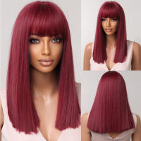 Pelucas Sintéticas Negras Con Franja Bob Larga Media Natural Para Mujer Peluca De Cosplay Resistente Al Calor Uso Diario - details 11