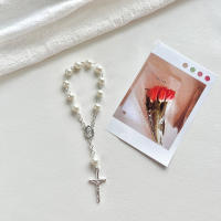 Pulsera De Perla De Vidrio Para Bebé 6/8mm Rosario Mini Cruz Cadena De Dedo Religiosa Regalo Eucarístico Unisex Clásica - details 5