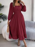 Vestido Largo Elegante De Verano Con Cuello Cuadrado Y Mangas Largas Para Damas De Honor Vestido De Mujer Con Borde Volante Y Cintura Alta - details 28