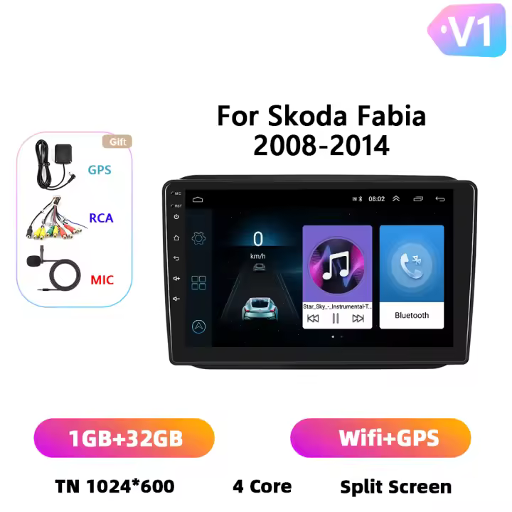 Podofo Radio de coche Android 2 Din para Skoda Fabia 2008 2009 2010-2014 Carplay 8+128GB AI Voice WIFI+4G DSP GPS Navegación Multimedia Reproductor de Video - 1