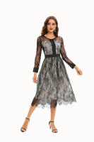 Vestido Largo De Mujer Negro Con Manga Completa Estilo O-Neck Lace A-Line Vestido Casual De Verano Para Mujer - details 2