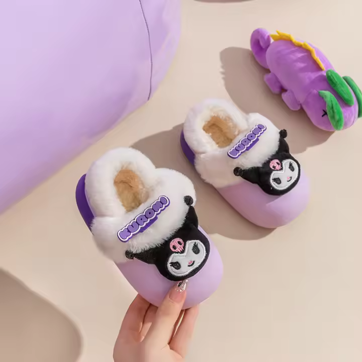 Zapatillas De Algodón Sanrio Para Niñas Auténticas Y Cálidas Con Forro De Terciopelo Antideslizante Zapatos De Algodón De Dibujos Animados Para Invierno - 1