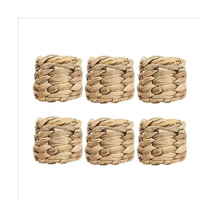 Juego de anillos de servilleta tejidos, anillos de servilleta rústicos, anillos de servilleta hechos a mano, anillos de servilleta naturales, Decoración de mesa, 6 piezas - 1
