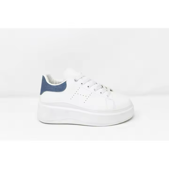 Zapatillas Blancas Plataforma Mujer NIKO AMORE – Detalle Azul o Verde Denim y Suela Alta Estilizada - 1