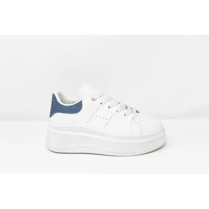 Zapatillas Blancas Plataforma Mujer NIKO AMORE – Detalle Azul o Verde Denim y Suela Alta Estilizada - 1