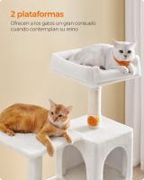 Árbol para gatos de 143 cm, torre con rascadores, plataformas, cueva, hamaca, pompones y tela de felpa en varios colores, multinivel para el entretenimiento felino - details 2