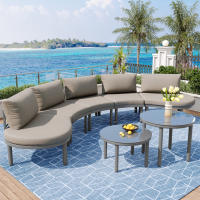 Conjunto de muebles de Jardín (5 plazas), 2 mesas de Centro con Cristal Templado, Estructura de Hierro galvanizado, muebles de Jardín con muebles de asiento y almohadones grises, elegant SOFA Redondo - details 4