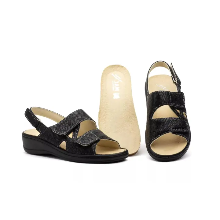 15053 Negro y Hielo Hecho en España Sandalias Mujer Piel  Planta Extraible Antideslizante Numeración: 35-42 Marca: jam  Color: Negro y Hielo sandalia ancho especial muy comoda atada con velcros ideal para el verano - 1