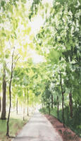 Cuadro "SENDA CLARA" Acuarela impresa Lienzo Alta Calidad Luz Camino verde amarillo claridad tranquilidad naturaleza ordenada aire limpio Arte Contemporáneo nórdico natural japandi eco minimalismo Salon Comedor Pasillo Entrada Hall Ref ANA DURAN A 136 - details 1