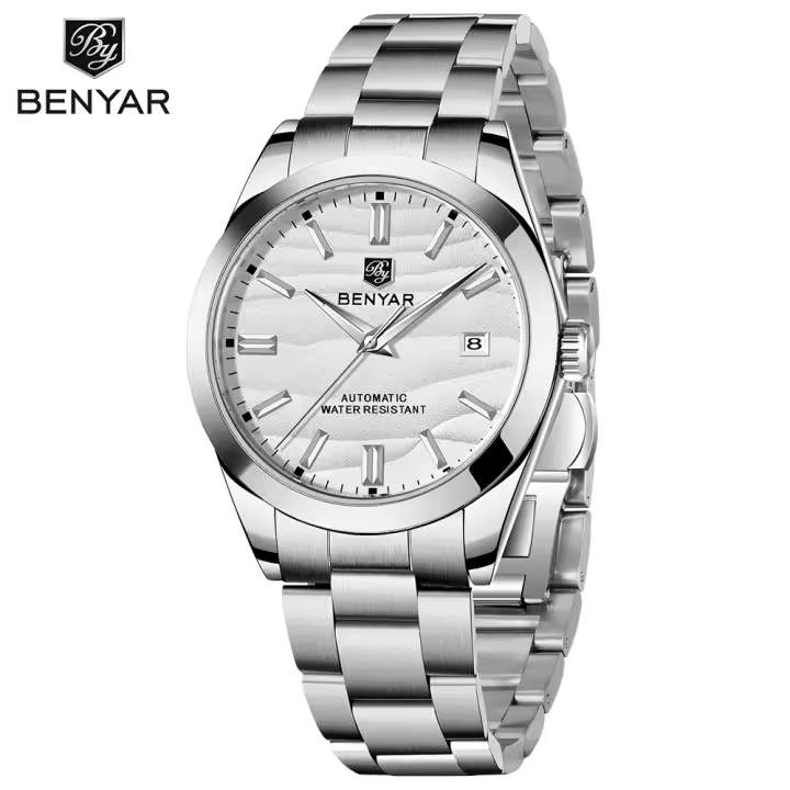 Reloj Mecánico BENYAR 2024 5Bar Impermeable Acero Inoxidable 316L Simple Para Hombres Diameter De La Correa 22mm Movimiento Automático Y Manual - 1