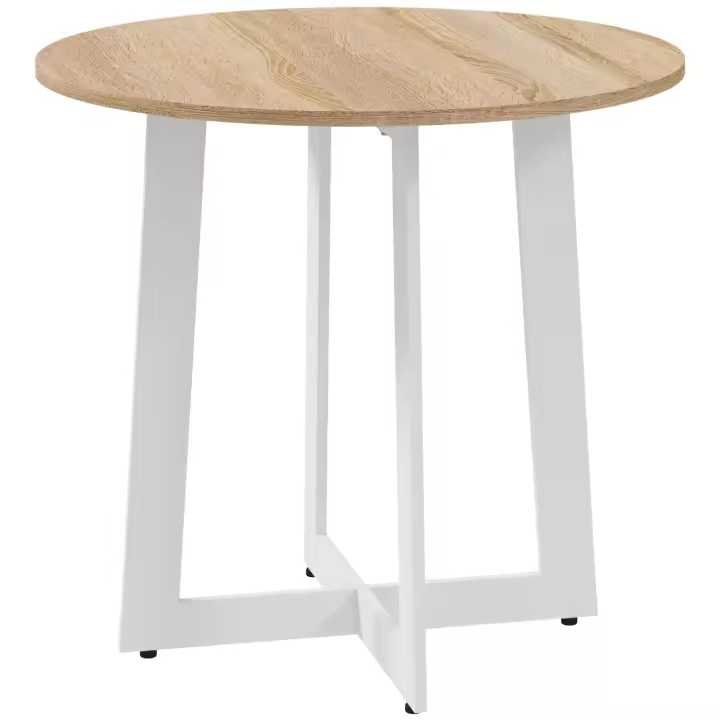 HOMCOM Mesa de Comedor Redonda para 4 Personas Mesa de Cocina Moderna con Tablero de Madera y Base de Acero Cruzada para Salón Ø80x75 cm Roble - 1