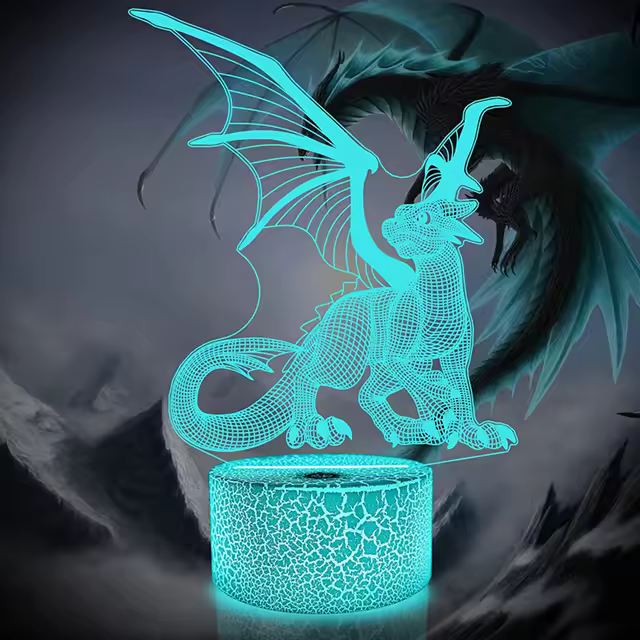 Lámpara De Noche 3D Dragón Cambia De Color 16 Colores Con Pilas Para Decoración De Habitación De Niños Regalo De Navidad Para Niños Y Niñas - 1
