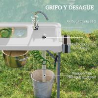Outsunny Mesa para Limpiar Pescado Portátil Mesa Plegable para Camping con 2 Fregaderos Manguera de Drenaje Estación de Limpieza y Grifo para Pesca Barbacoa Blanco - details 3