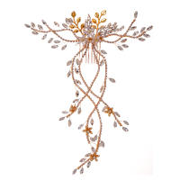 Diadema De Boda Lujo Con Flor Y Cadena Larga De Strass Dorado Y Plata Adorno De Cabello Para Mujer Joyería De Novia Cristal - details 9