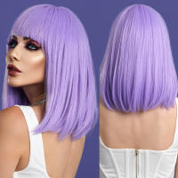 Pelucas Sintéticas NAMM Ash Ombre Bob Rubia Para Mujer Peluca Corta Recta Con Trenzas Fluffy Bangs Resistente Al Calor Uso Diario Fiesta - details 12
