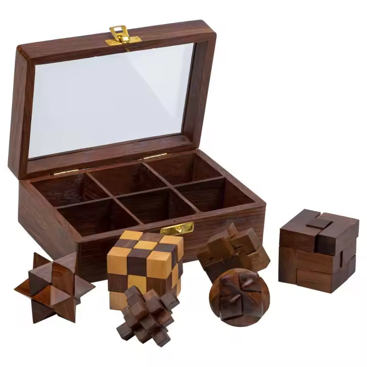 Juego De 6 Juegos De Rompecabezas En Caja De Madera Marron 12x17,5x6cm, El mejor complemento para tu hogar - 1