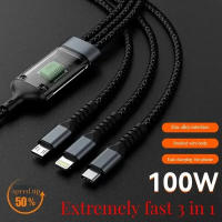 Cable De Carga Rápida 3 En 1 100W Transparente Tipo C USB Micro Para iPhone Samsung Huawei Xiaomi Con Lámpara Piloto Y Cargador USB C 6A - details 0