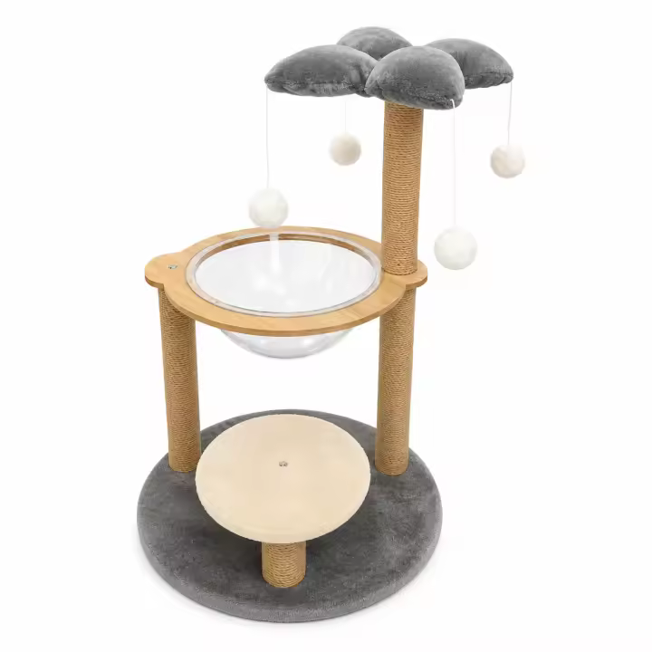 iPewwie - Rascador para gatos con cúpula acrílica y diseño de palmera 48x43x80cm  Juguetes colgantes y poste de sisal Árbol para gatos Torre para gatos Cama para gatos - 1