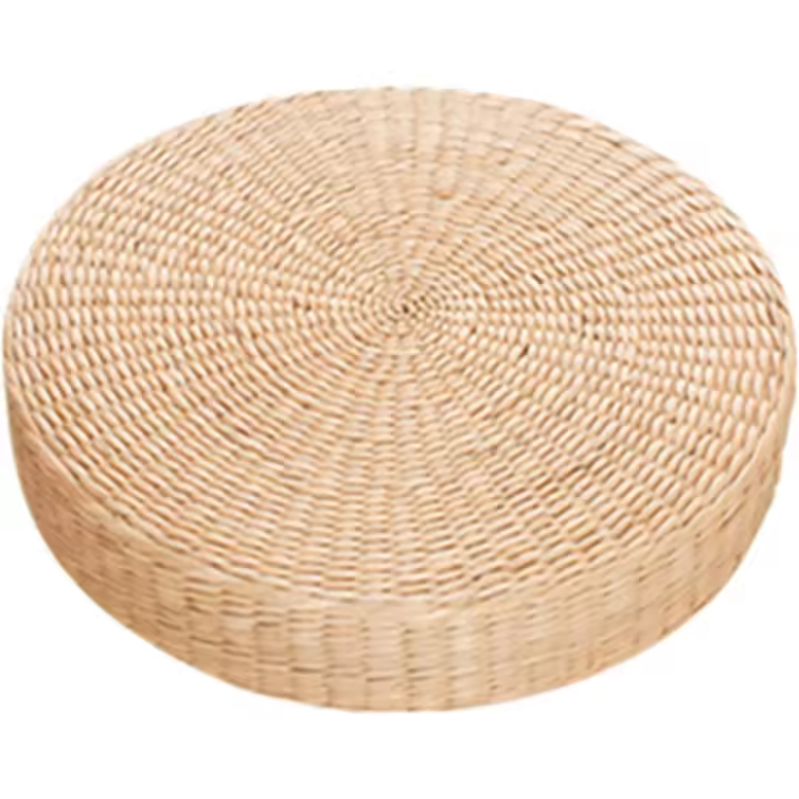 Cojín de suelo tipo tatami, redondo, acolchado y trenzado, para meditación budista, transpirable, redondo, tejido de paja, hecho a mano, 40 cm - 1