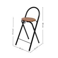 STARLEY-Taburete Plegable con Respaldo - Silla Plegable de Metal y Madera - Ideal para Cocina, Terraza o Jardín (Alto. 80 cm x Largo. 40 cm - Negro) - details 4