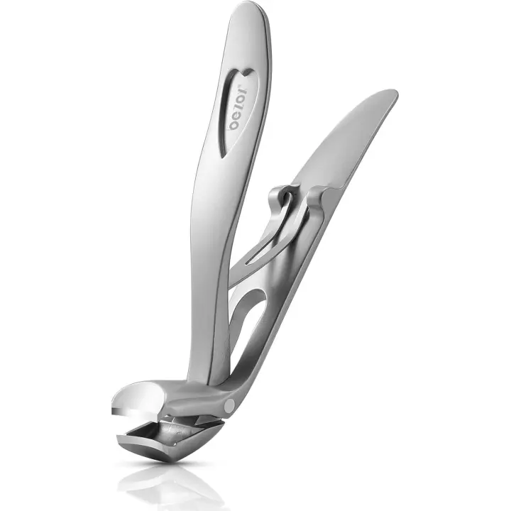 Cortaúñas con cabezal en ángulo: cortaúñas ergonómico para uñas gruesas, cortaúñas de acero de primera calidad con recogedor para hombres y mujeres (plateado) - 1