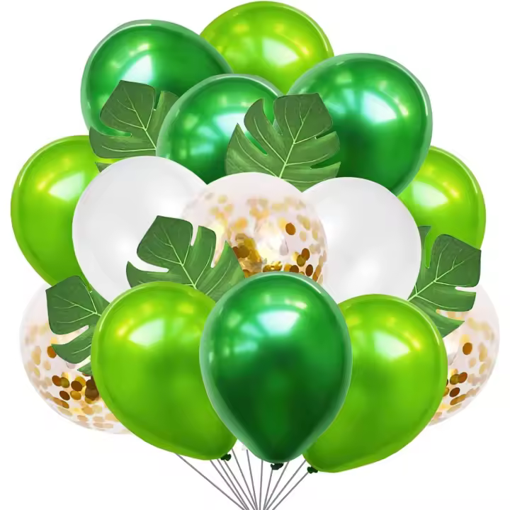 Ballons Vert Blanc Or 50 Pièces, Jungle Vert Foncé Vert Clair Avec 10 Feuilles de Palmier pour Anniversaire Mariage Safari Tropical Fête de l'Été - 1