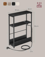 Mesa Auxiliar Estrecha con enchufe integrado, 3 Estantes y Revistero, Ideal para Espacios Pequeños en Salón, Dormitorio, Estudio - details 20