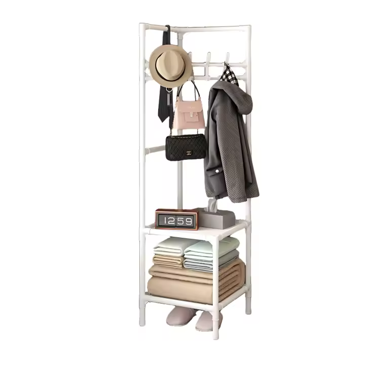 LUTODY - Perchero de pie, Zapatero, Compacto de varios niveles, Organizador esquinero de prendas y zapatos, Vertical, Tubo metal, Vestidor portátil para recibidor, Entrada auxiliar, Sala de estar, Salón, Ligero y resistente - 1