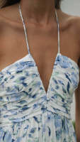 Vestido Maxi Bohemio De Verano Para Mujer En Chiffon Floral Sin Mangas Cuello En V A-Line Largo Con Espalda Descubierta Y Volante - details 6