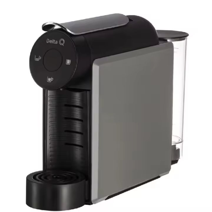 Delta Q Mini Qool - Cafetera Máquina de Café para Cápsulas Delta Q, 3 Botones Touch (Café Corto, Bebidas Largas y Té o Infusión), Rápida, Atractiva y Fácil de Utilizar, Panel Táctil Silenciosa, Depósito para 7 Capsulas Usadas, Depósito Extraíble de Agua - 1