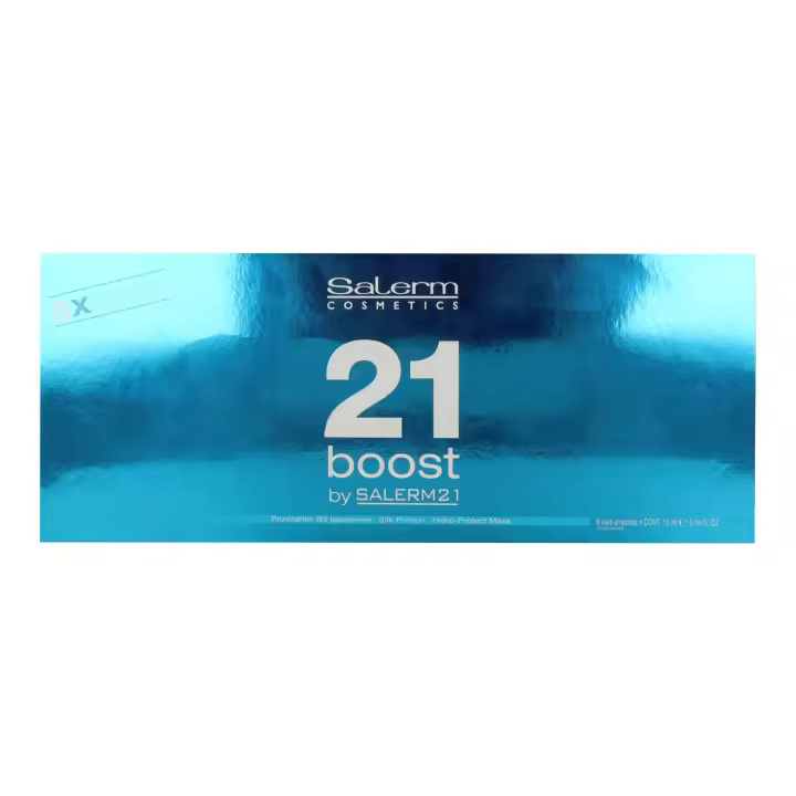 Salerm 21 boost ampollas reparadoras intensivas 8x13 ml, tratamiento concentrado en ampollas con tecnología 5x repair y activos de última generación que reparan la fibra capilar desde el interior. enriquecido con - 1