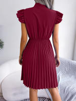 Vestido Elegante De Mujer Con Cintura Alta Y Volantes Para Primavera Y Verano Estilo Casual Collar Con Lazo Cuello Alto Y Mangas Batwing - details 13