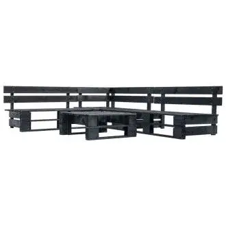 VIDAXL 277420 set de muebles de palés para jardín de 4 piezas fabricado en madera de pino en color negro - 1