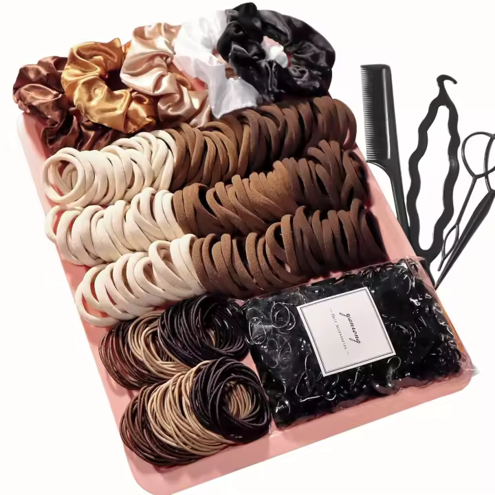 Accesorios Para El Cabello Para Mujer Set De Agarracabellos De Satén Color marrónFashionable Y Versátil Scrunchies Y Bandas Elásticas Para El Cabello - 1