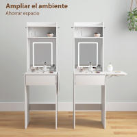 HOMCOM Tocador de Maquillaje con Luces LED de Color Ajustable y Espejo Tocador con Lateral Abatible Cajón Compartimentos Abiertos para Espacios Pequeños Blanco - details 4