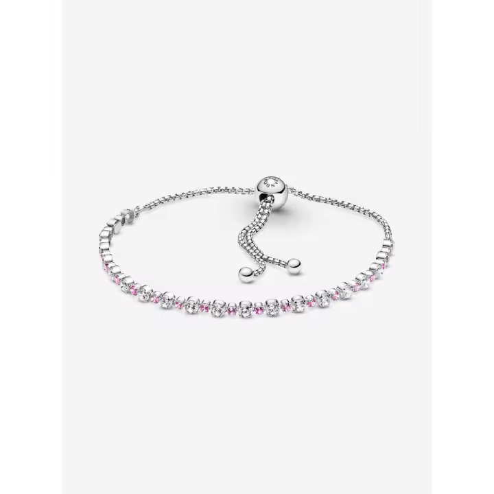 Pandora-Pulsera Deslizante con Brill rosa y transparente-Plata de ley - 1