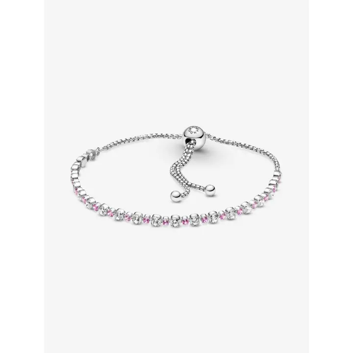 Pandora-Pulsera Deslizante with Brill Rosa y transparente-Plata de ley - 1