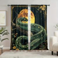 2pcs Cortina Con Estampado De Luna Y Serpiente Para Decoración Del Hogar Tratamiento De Ventana Para Dormitorio Oficina Cocina Sala De Estar Y Estudio 100% Poliéster - details 4