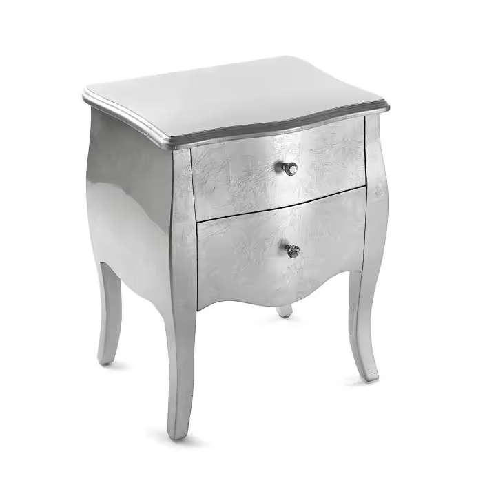 Versa Cagliari Mesilla de noche Mesa pequeña o auxiliar para el Dormitorio o Salón, con 2 cajones, Medidas (Al x L x An) 60 x 39 x 50 cm, Madera, Color Plateado - 1